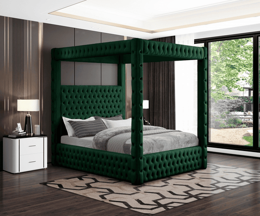 Royal One Canopy Velvet Bed Green