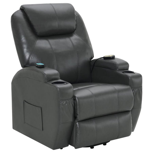 SANGER UPHOLSTERED POWER LIFT MASSAGE RECLINER CHARCOAL GREY