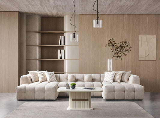 Ivy Sand Boucle Double Chaise 146" Sectional