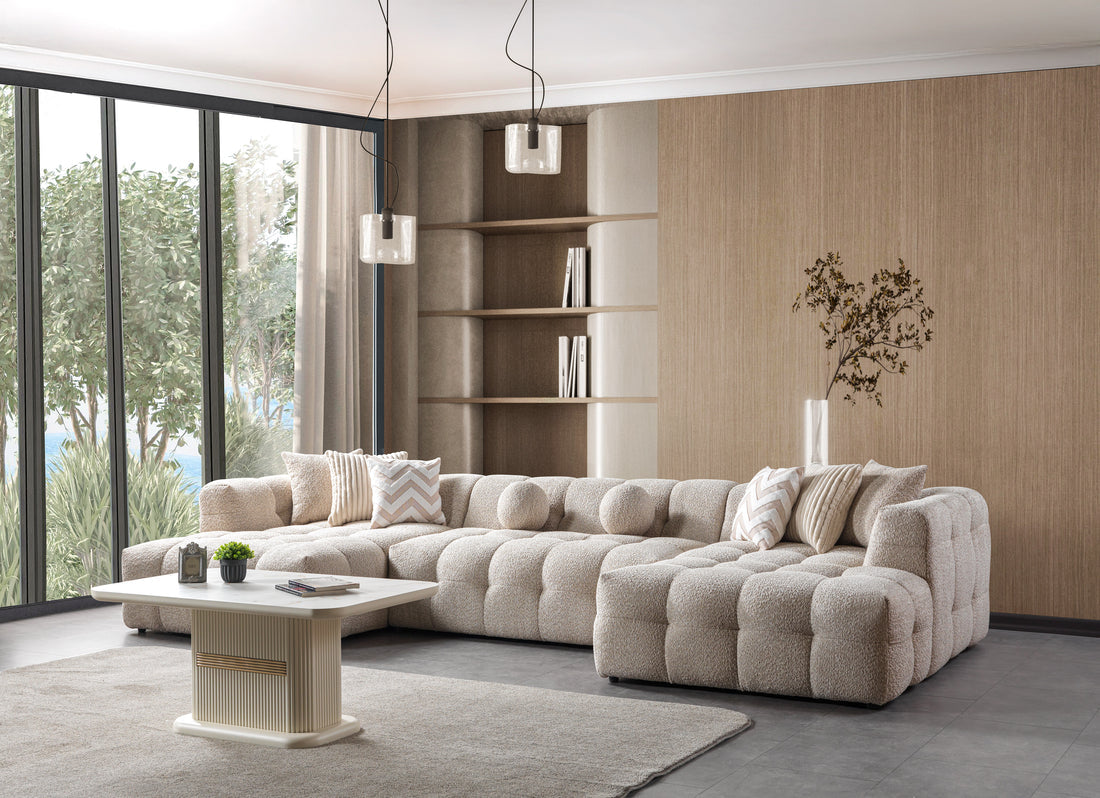 Ivy Sand Boucle Double Chaise 146" Sectional