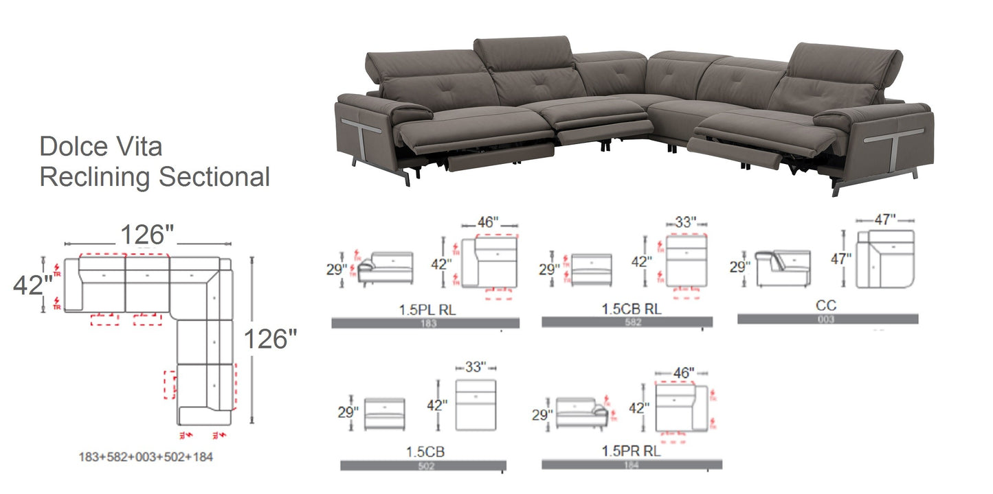 Dolce Vita Reclining Sectional in Milk Tea
