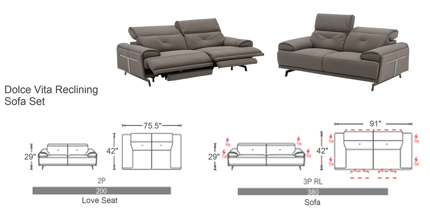 Dolce Vita Reclining Sofa Set in Brownie