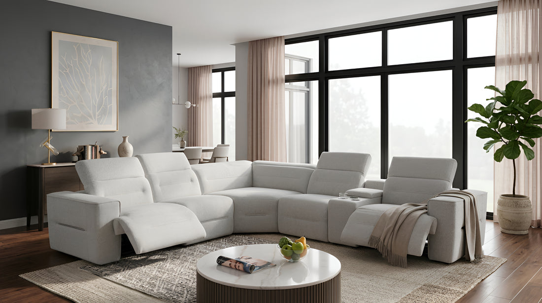 6PC POWER SECTIONAL Modern Comfort in Light Grey Fabric