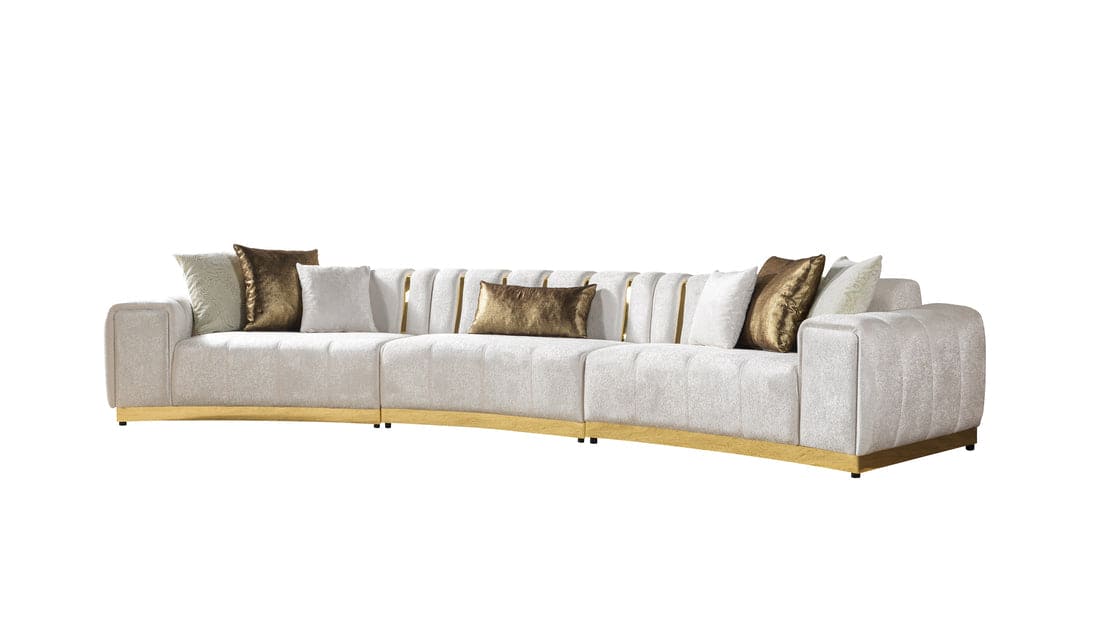 Michelle Ivory Velvet 3-Piece Curved 165" Sectional