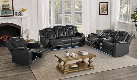 Eclipse 3pcs Black Power Reclining Sofa, Loveseat and Recliner