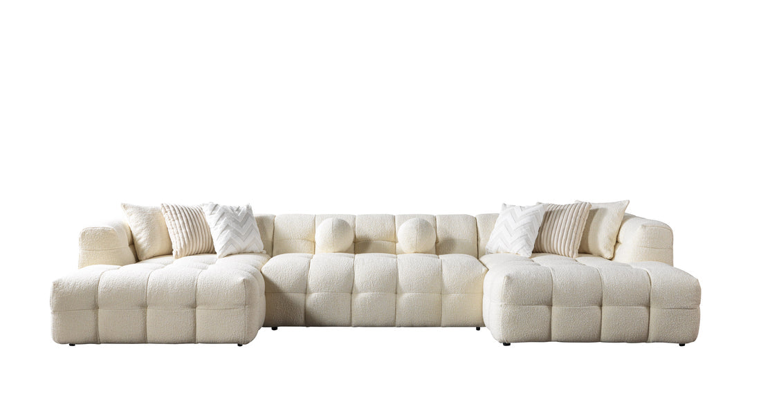 Ivy Ivory Boucle Double Chaise 146" Sectional