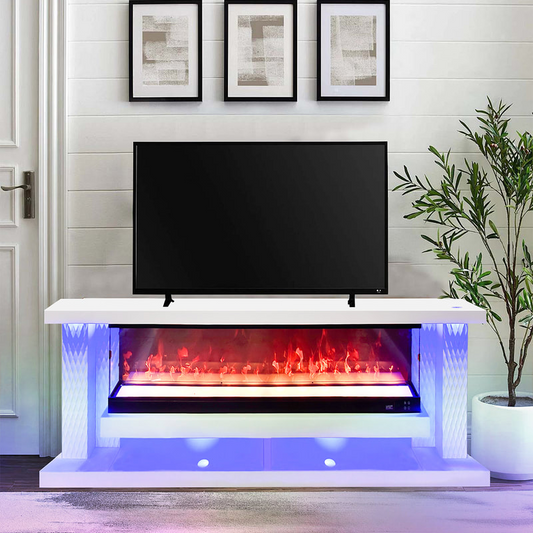 A87 TV STAND W/FIREPLACE 71" (WHITE) **NEW ARRIVAL**