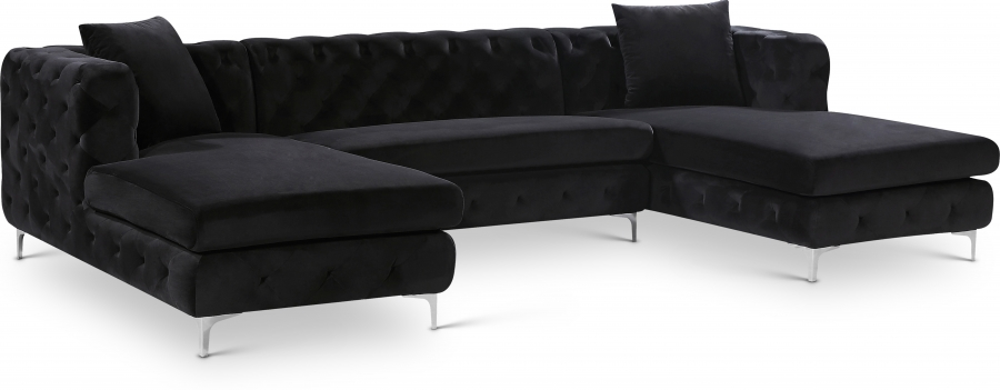 Gail 127" Velvet Upholstered 3pc. Sectional Black