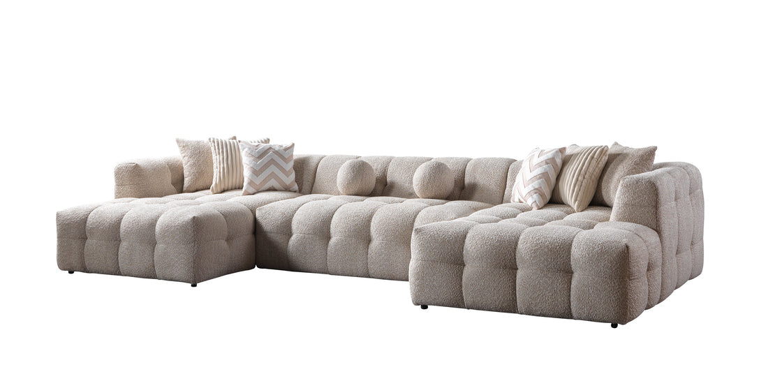 Ivy Sand Boucle Double Chaise 146" Sectional