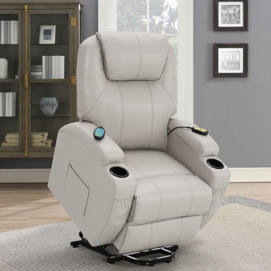 SANGER UPHOLSTERED POWER LIFT MASSAGE RECLINER CHAMPAGNE