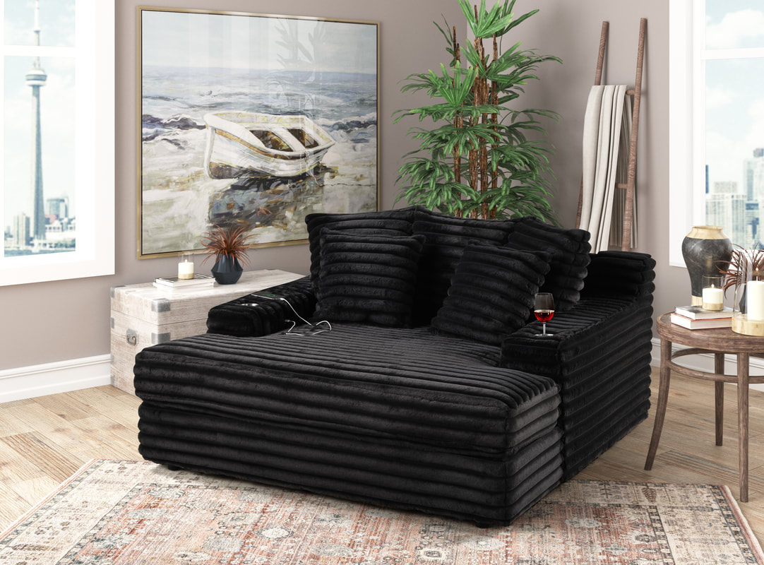 Fluffy Black Chaise Lounge