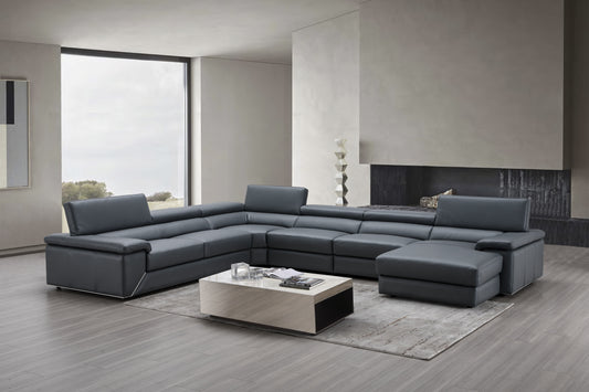Kobe Premium Leather Sectional in Blue Grey