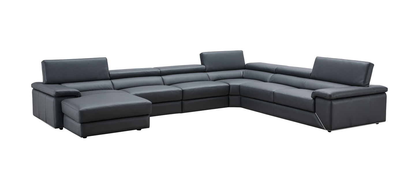 Kobe Premium Leather Sectional in Blue Grey