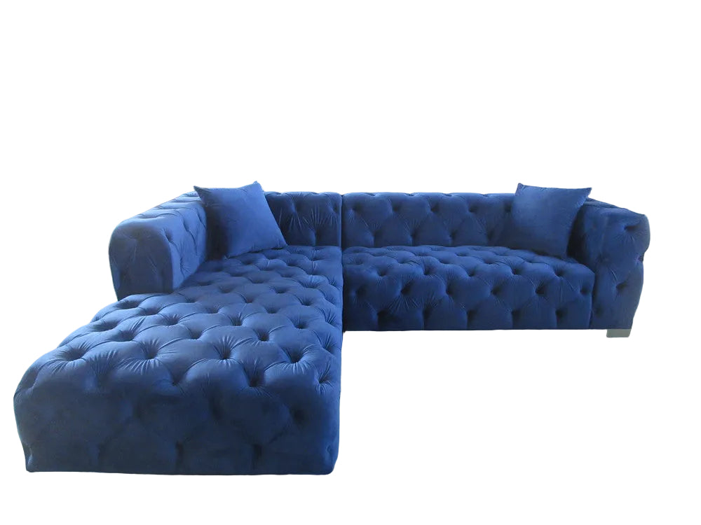 Cloud Royal Blue Velvet Custom Tufted Sectional
