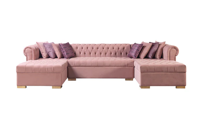 Lauren Pink Velvet Double Chaise 136" Sectional