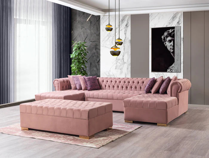 Lauren Pink Velvet Double Chaise 136" Sectional