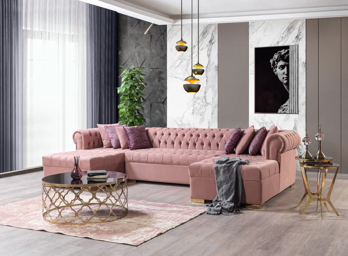 Lauren Pink Velvet Double Chaise 136" Sectional