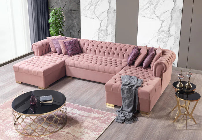 Lauren Pink Velvet Double Chaise 136" Sectional