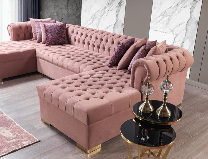 Lauren Pink Velvet Double Chaise 136" Sectional