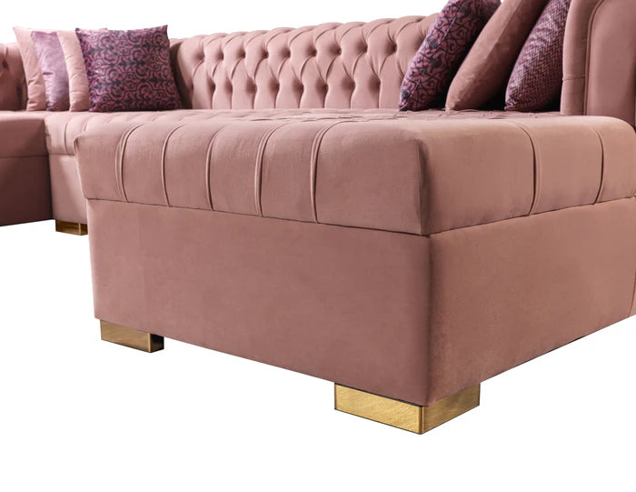 Lauren Pink Velvet Double Chaise 136" Sectional