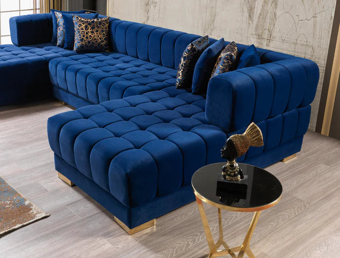 Ariana Blue Velvet Double Chaise 138" Sectional