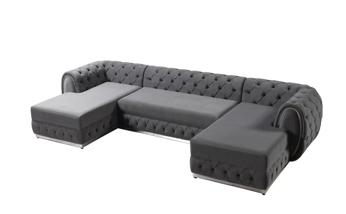 Jessie Gray Velvet Double Chaise 138" Sectional