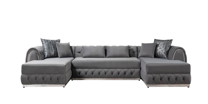 Jessie Gray Velvet Double Chaise 138" Sectional