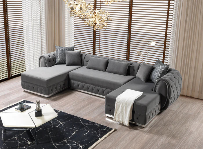 Jessie Gray Velvet Double Chaise 138" Sectional