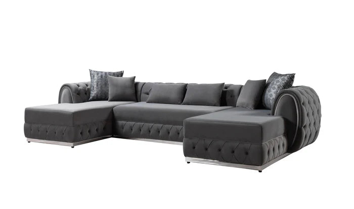 Jessie Gray Velvet Double Chaise 138" Sectional