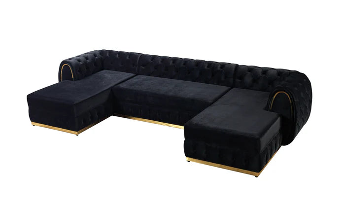 Jessie Black Velvet Double Chaise 138" Sectional