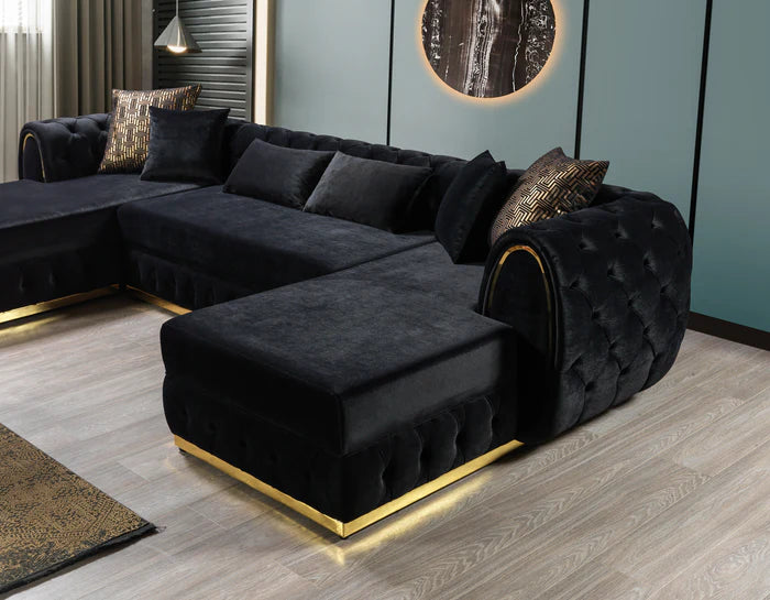 Jessie Black Velvet Double Chaise 138" Sectional