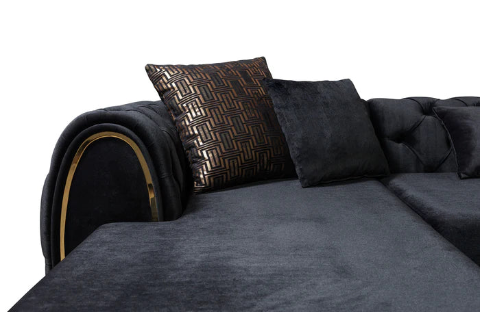 Jessie Black Velvet Double Chaise 138" Sectional