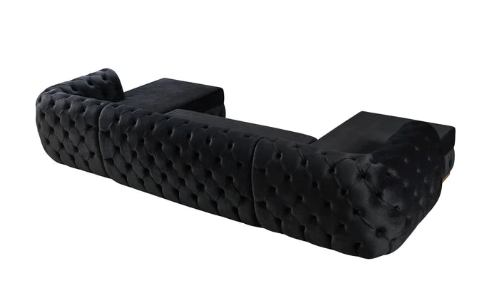 Jessie Black Velvet Double Chaise 138" Sectional