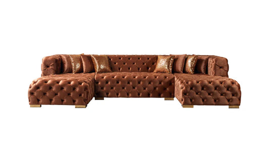 Neva Orange Velvet Double Chaise 138" Sectional