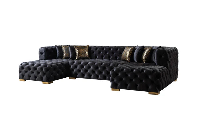 Neva Black Velvet Double Chaise 138" Sectional