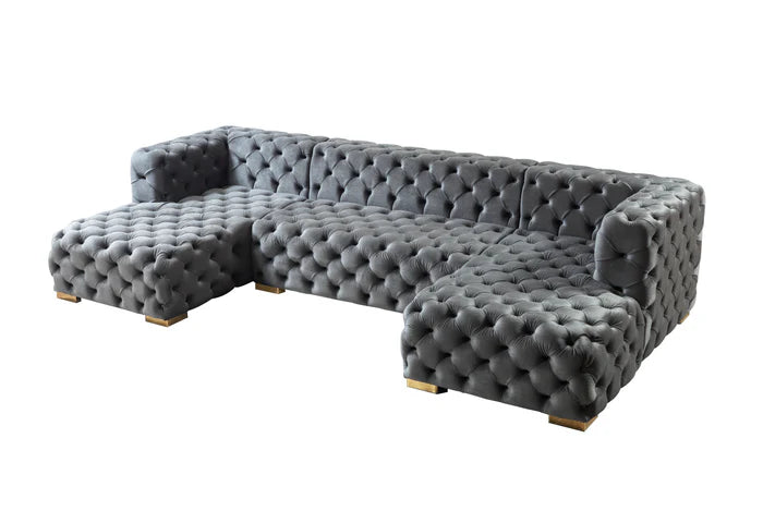 Neva Gray Velvet Double Chaise 138" Sectional