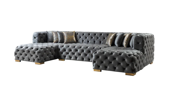 Neva Gray Velvet Double Chaise 138" Sectional