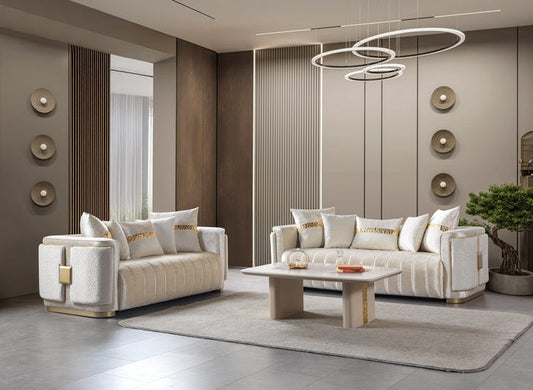 Carlina Ivory Velvet Sofa & Loveseat