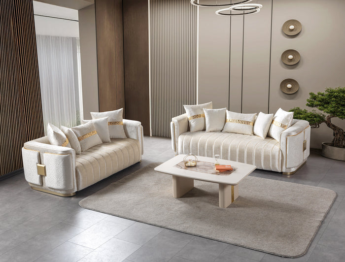 Carlina Ivory Velvet Sofa & Loveseat