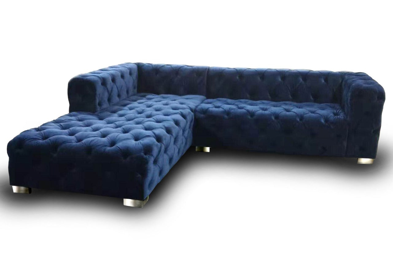 Cloud Royal Blue Velvet Custom Tufted Sectional