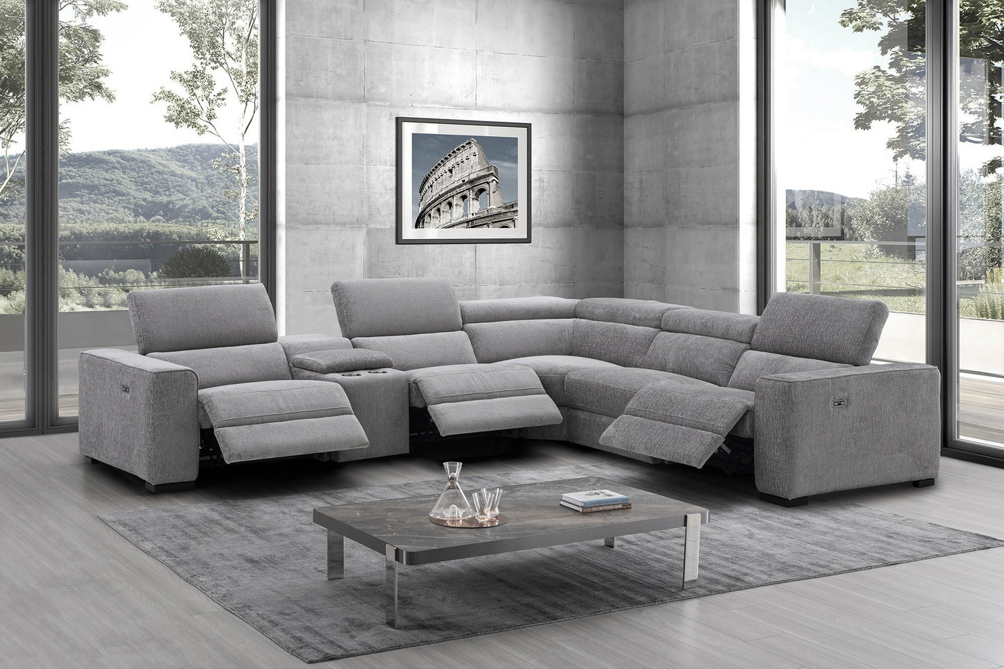 Picasso 6Pc Fabric Motion Sectional In Light Grey