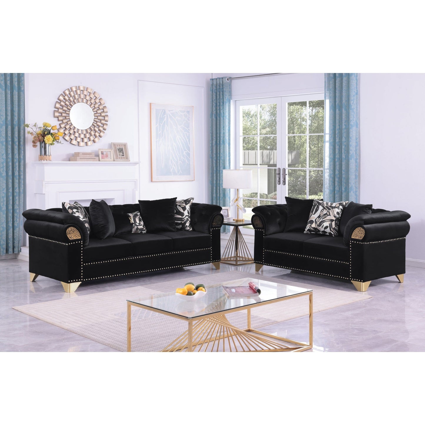 Emma 3PCS - Sofa & Loveseat, Chair (Black)