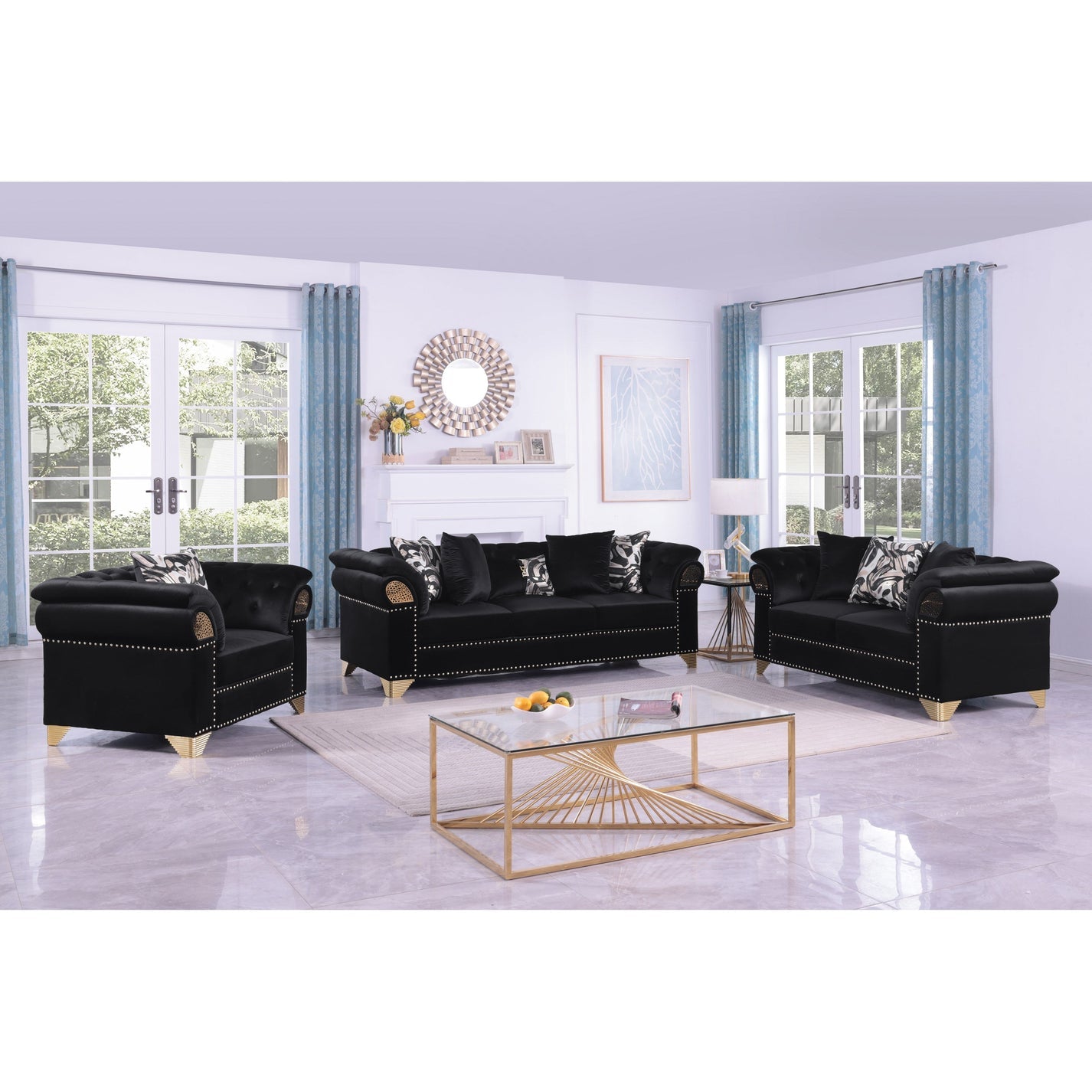 Emma 3PCS - Sofa & Loveseat, Chair (Black)