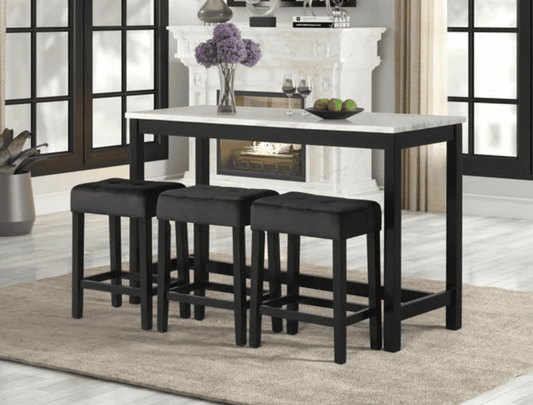 Gloria Linen - Pub Table + 3 Chair Set Black