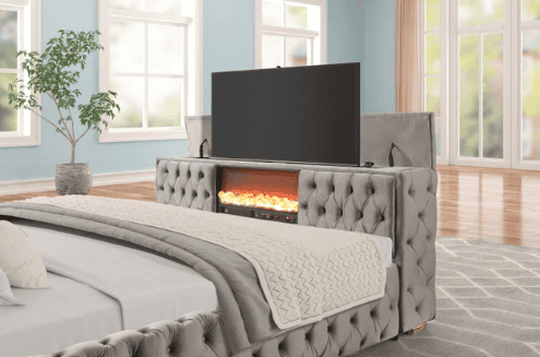 Future Gray Platform Bed - Queen, King **NEW ARRIVAL** Fireplace