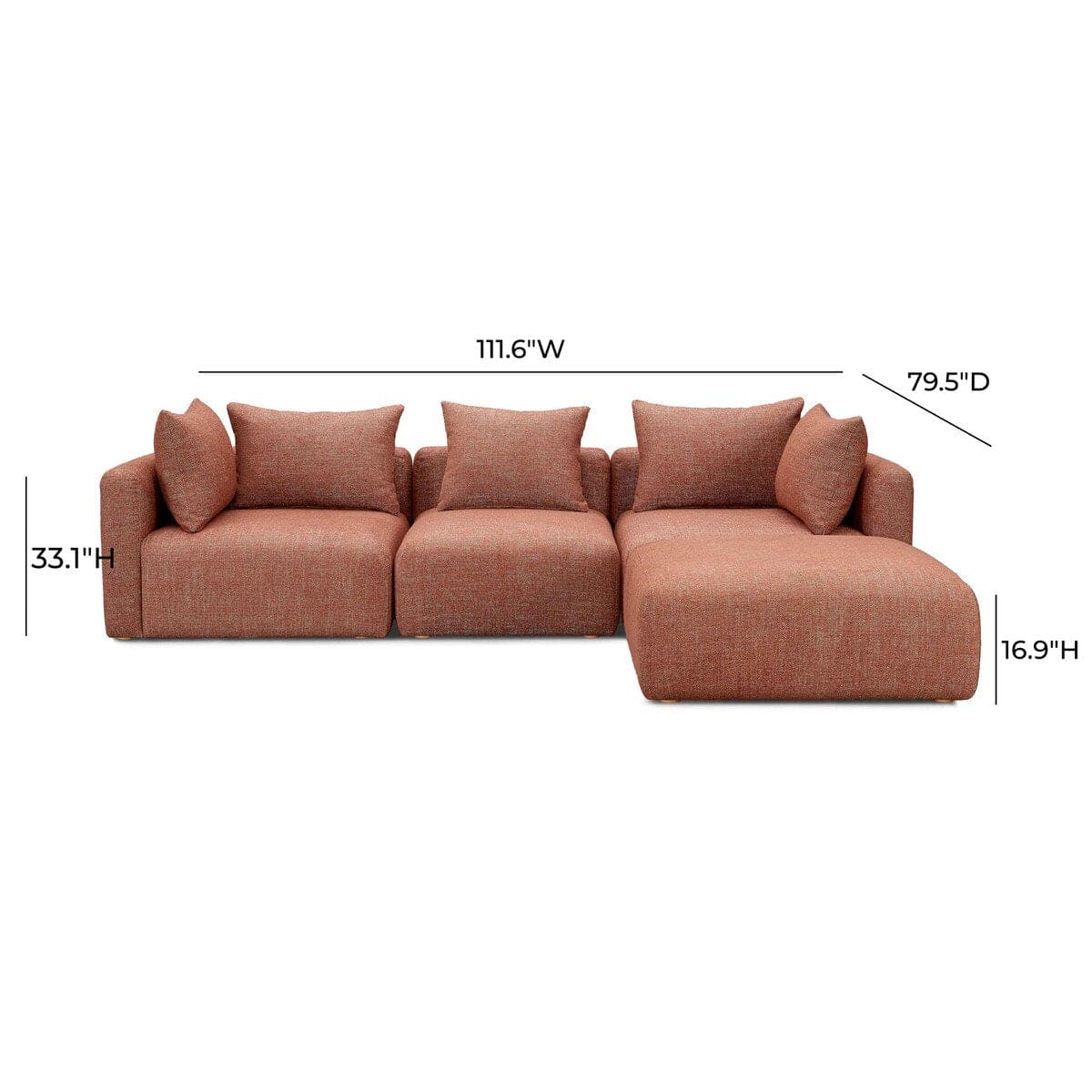 Hangover Sedona Red Textured Fabric 4-Piece Modular Sectional