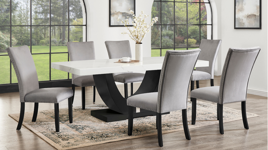 Larry Dining Set 7pcs Table & 6 Chairs (Grey)