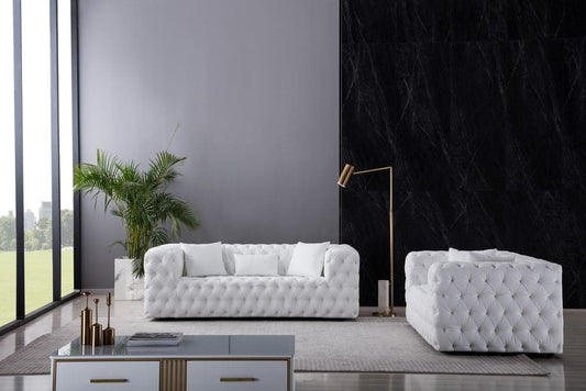 AE-D821 White Faux Leather Loveseat