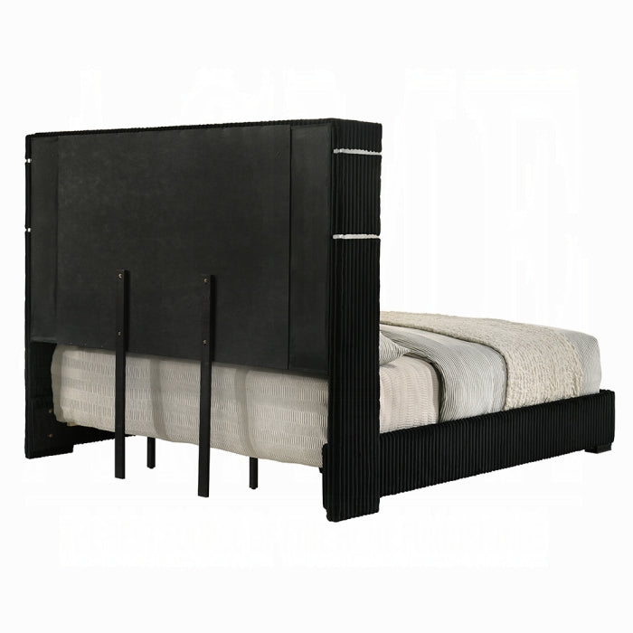 Garner Queen Bed w/Fireplace, LED, Reading Light, Speaker, Bluetooth & USB Black & Silver