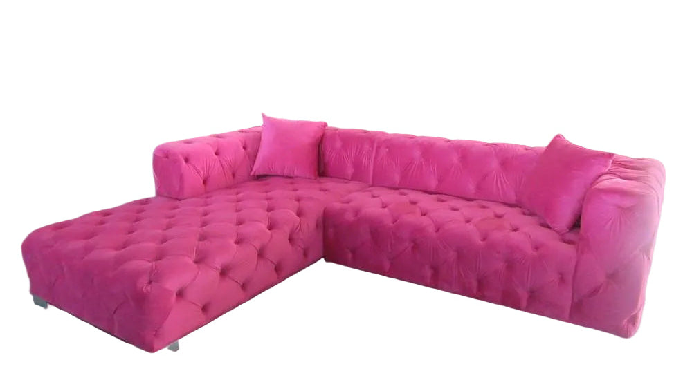 Cloud Pink Velvet Custom Tufted Sectional